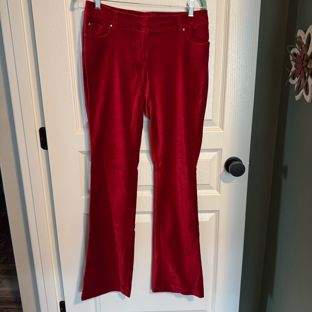Cache Vibrant Red Velvet Pants NWOT